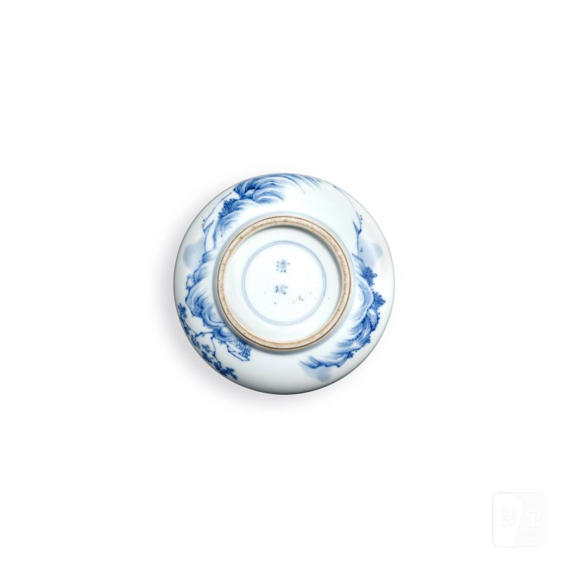 A blue and white 'landscape' box and cover, Qing dynasty, Kangxi period | 清康熙 青花山水紋蓋盒 《清玩》款 - 图3